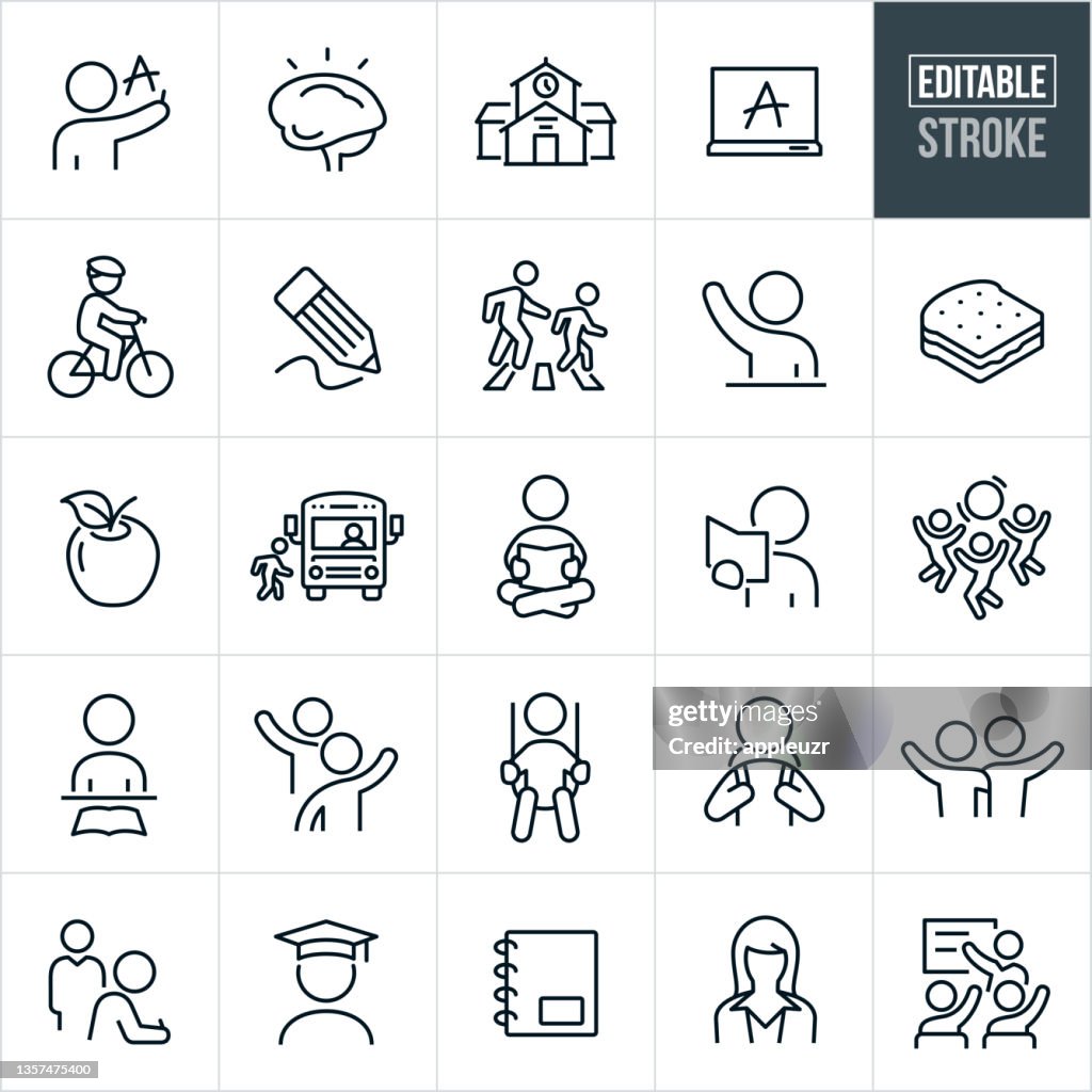 Elementary Education Thin Line Icons - Editable Stroke