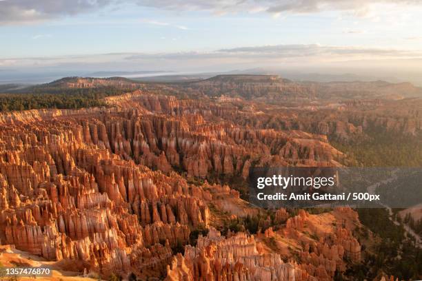 aerial view of landscape against cloudy sky,bryce canyon national park,utah,united states,usa - bryce canyon photos et images de collection