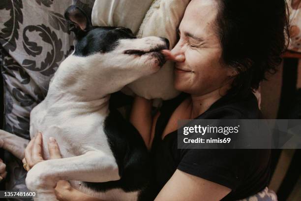 woman with dog - people kissing bildbanksfoton och bilder
