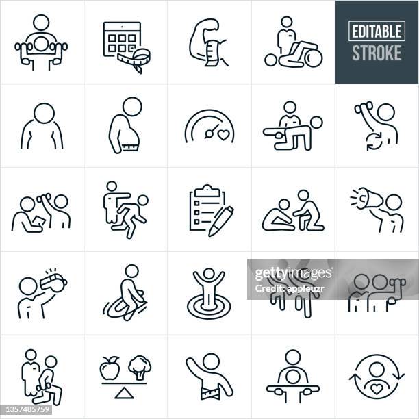 bildbanksillustrationer, clip art samt tecknat material och ikoner med personal trainer thin line icons - editable stroke - obesity icon