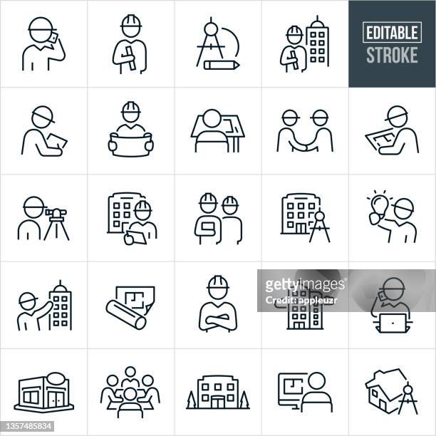ilustraciones, imágenes clip art, dibujos animados e iconos de stock de iconos de línea delgada de architects - trazo editable - safety icon