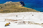 Mine on Milos, Greece. Mining of mineral resources such as pelite, bentonite, various minerals and sulfur.