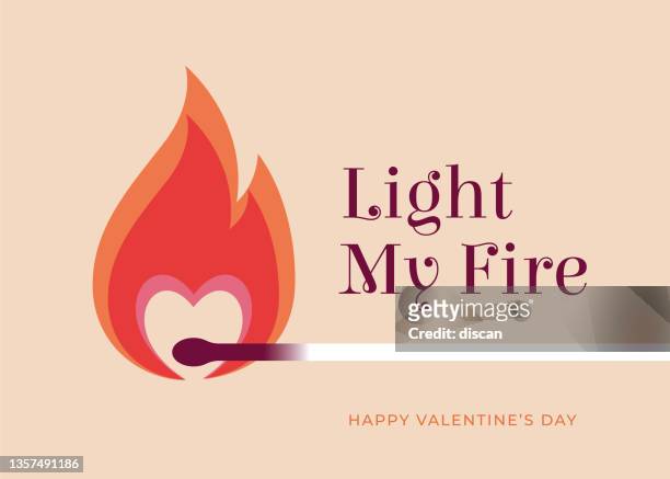 stockillustraties, clipart, cartoons en iconen met valentines day card. you light my fire. burning match with inspiration quote. - romanticism