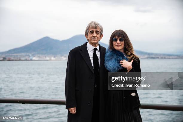 Sergio Rubini and Carla Cavalluzzi attend the photocall of the movie "I Fratelli De Filippo" at seafront on December 06, 2021 in Naples, Italy.