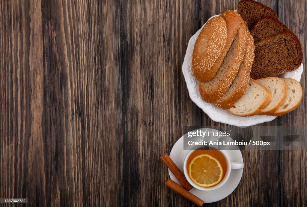 Top view of sliced breads as seeded brown cob rye