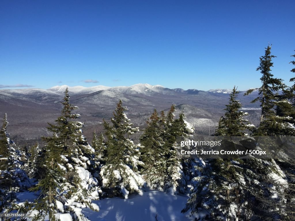 Home in the Mountains,Scenic view of snowcapped mountains against clear blue sky