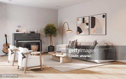 3D-Rendering eines gemütlichen Wohnzimmers 3D-Rendering eines gemütlichen Wohnzimmers