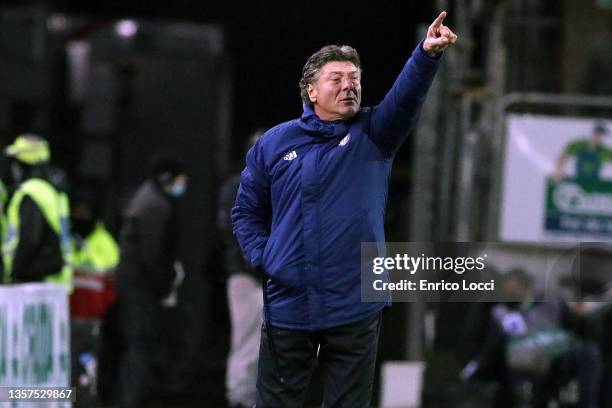 Walter Mazzarri coach of Cagliari reacts during the Serie A match between Cagliari Calcio and Torino FC at Sardegna Arena on December 06, 2021 in...