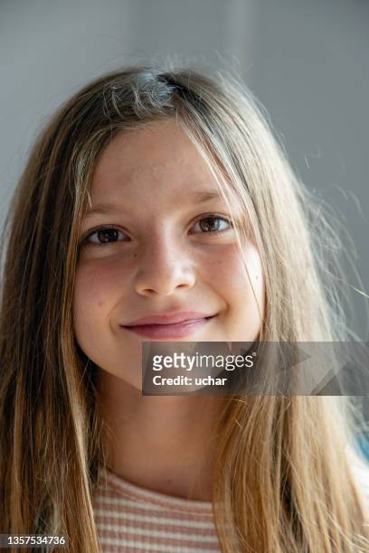 portrait of a happy beautiful teenage girl at her home - sweet little models stock pictures, royalty-free photos & images