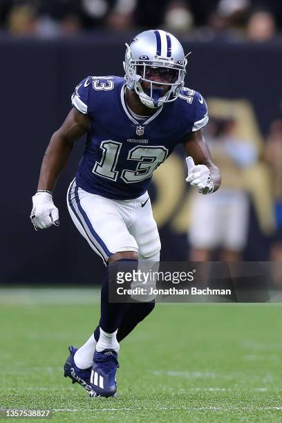 Michael Gallup of the Dallas Cowboys in action against the New Orleans Saints during a game at the the Caesars Superdome on December 02, 2021 in New...
