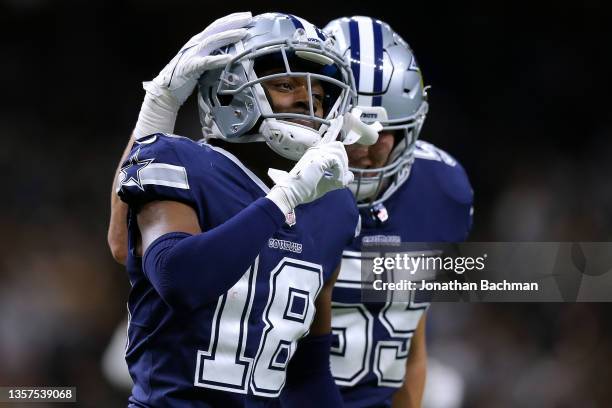 Damontae Kazee of the Dallas Cowboys celebrates an interception against the New Orleans Saints during a game at the the Caesars Superdome on December...