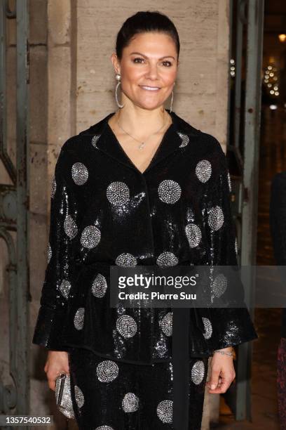 Crown Princess Victoria Of Sweden is seen arriving at the inauguration of the "Pioneer the possible" exhibition at the Pavillon Vendôme on December...
