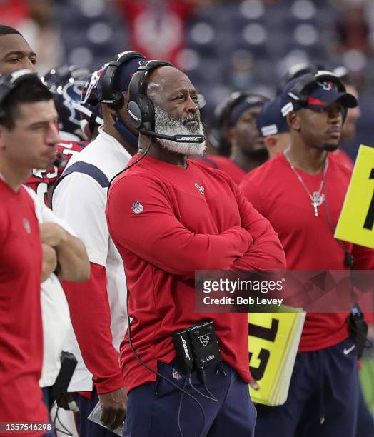 Defensive coordinator Lovie Smith of the Houston Texans against the Indianapolis Colts at NRG Stadium on December 05, 2021 in Houston, Texas.
