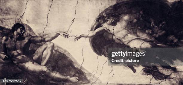 stockillustraties, clipart, cartoons en iconen met the creation of adam (xxxl with lots of details) - fresco