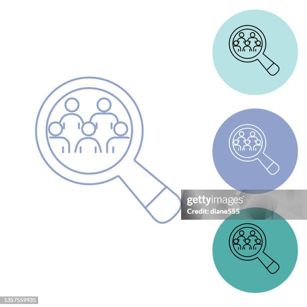 teamwork thin line icons - inspecting - woman checking computer stock illustrations