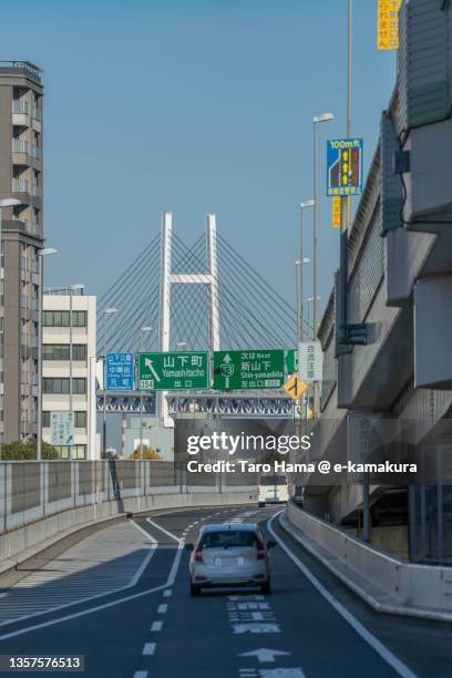 city highway in yokohama city of japan - yokohama bay bridge stock pictures, royalty-free photos & images