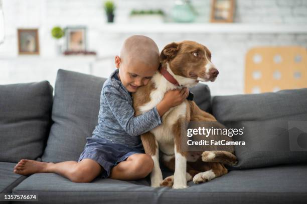 a boy and his best friend - kind dier stockfoto's en -beelden