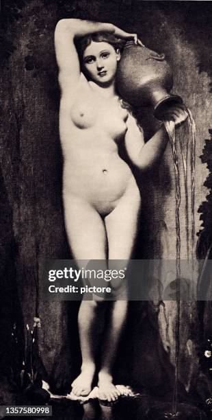 la source by jean dominique ingres (1780-1867)  (xxxl with lots of details) - fine art woman stock illustrations