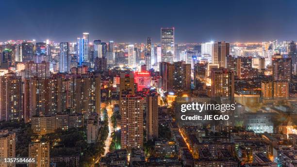 chengdu night city skyline - chengdu skyline stock pictures, royalty-free photos & images