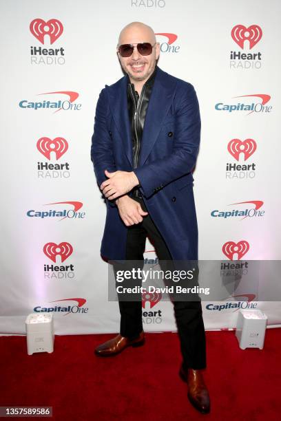 Pitbull attends iHeartRadio 101.3 KDWB's Jingle Ball 2021 Presented by Capital One at Xcel Energy Center on December 6, 2021 in St. Paul/Minneapolis,...