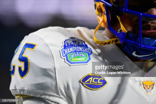 Logo patch detail on Kaymar Mimes of the Pittsburgh Panthers during warmups for the ACC Championship game against Wake Forest at Bank of America...
