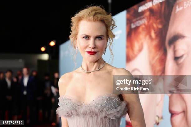 Nicole Kidman attends the premiere of Amazon Studios' "Being The Ricardos" at Academy Museum of Motion Pictures on December 06, 2021 in Los Angeles,...