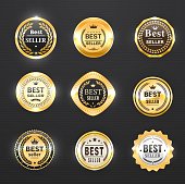 Best seller golden labels, award seal, medal badge