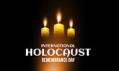 International Holocaust Remembrance Day Candle Lighting vector banner. January 27 candle against holocaust black.