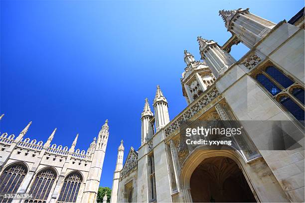 view of kings college looking up towards the sky - cambridge england stock pictures, royalty-free photos & images
