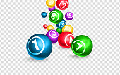 Realistic lotto falling colourful balls with numbers