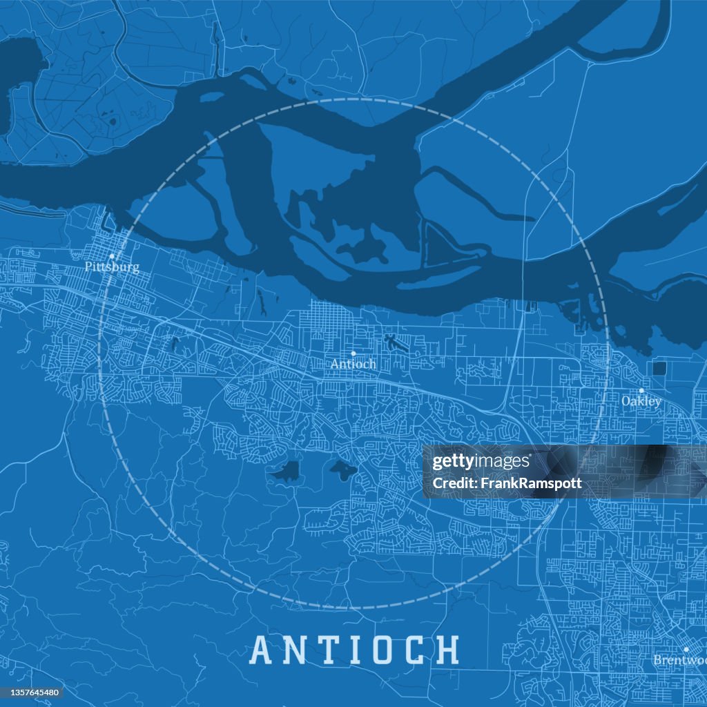 Antioch CA City Vector Road Map Blue Text