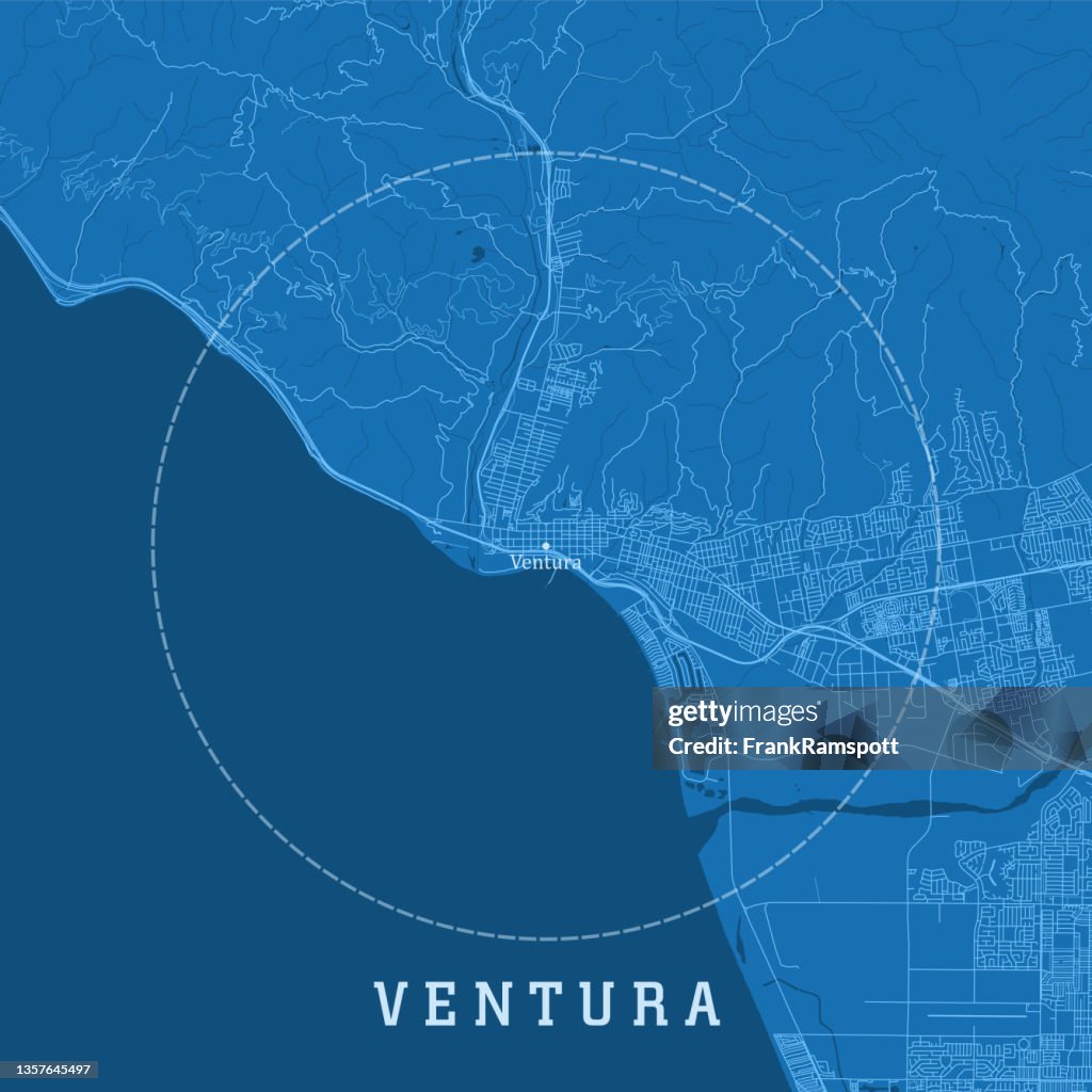 Ventura CA City Vector Road Map Blue Text