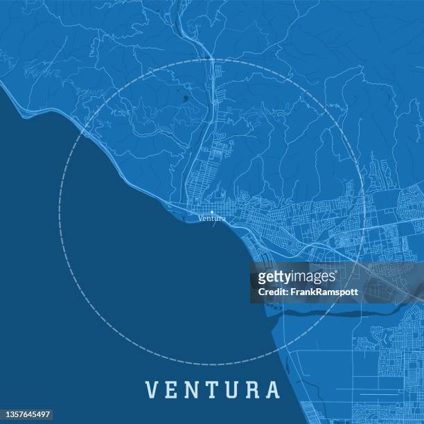 ilustrações, clipart, desenhos animados e ícones de ventura ca city vector road map blue text - san buenaventura