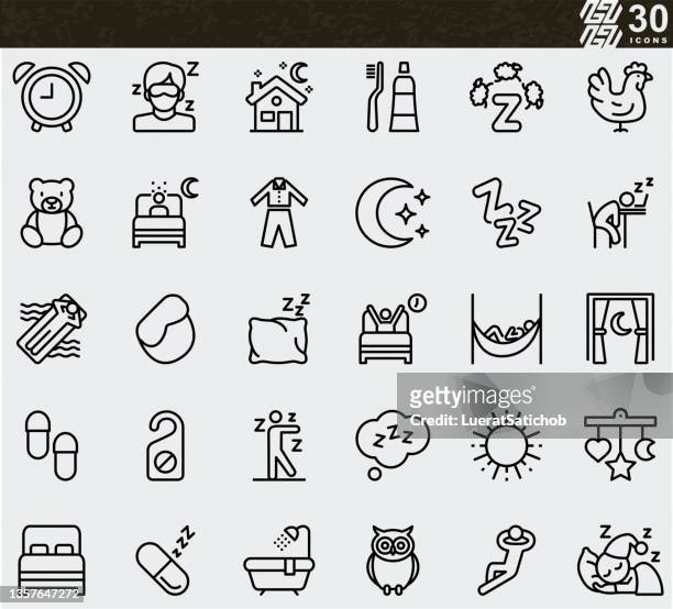 ilustrações de stock, clip art, desenhos animados e ícones de sleep well ,nighttime sleep , sleeping , zzz line icons - rooster print