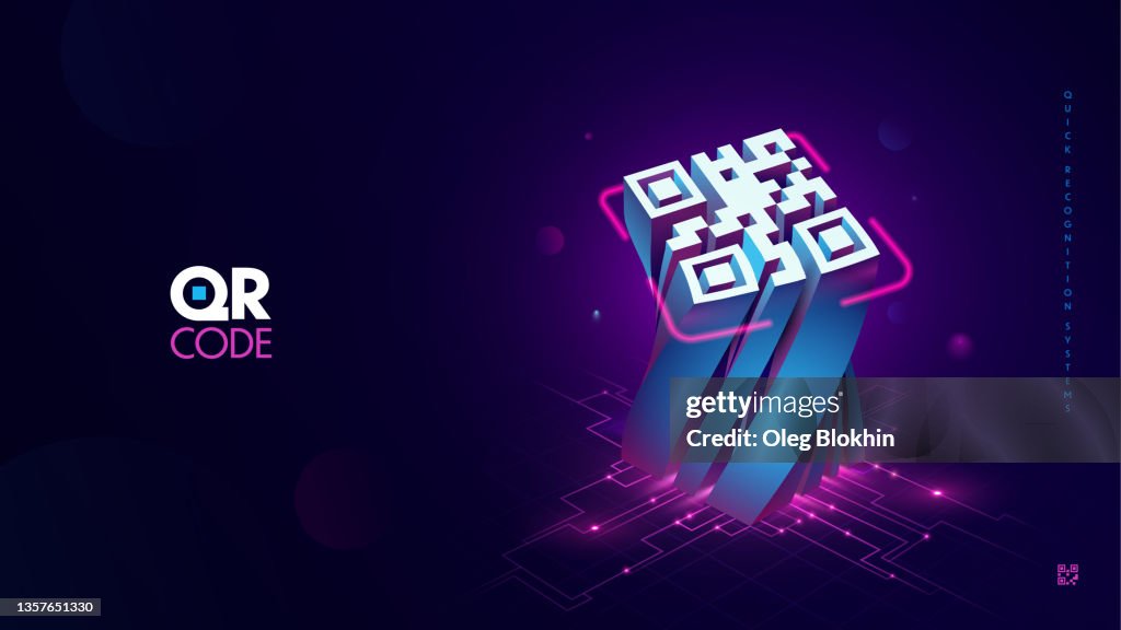 Futuristic Blue Qr Code Scanning With Light Neon Effect Vector ...