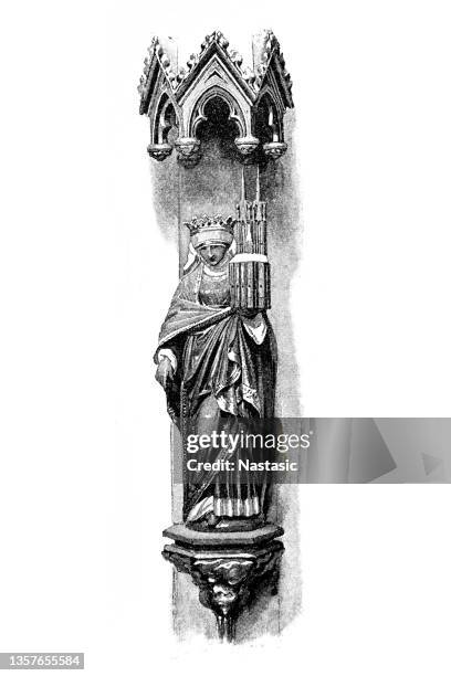 stockillustraties, clipart, cartoons en iconen met carved statue of st. elisabeth on the celebratory chair in st. elisabeth's church in marburg, germany - marburg