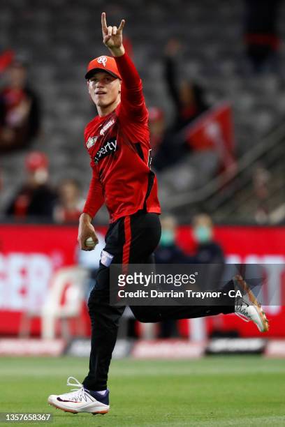 Jake Fraser-McGurk of the Renegades celebrates taking a catch to dismiss Jake Weathered of the Adelaide Strikers during the Men's Big Bash League...