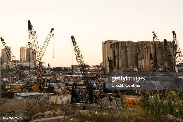 General view of Beirut Blast explosion site at the Port of Beirut on December 03, 2021 in Beirut, Lebanon. After the Covid-19 pandemic and the Beirut...