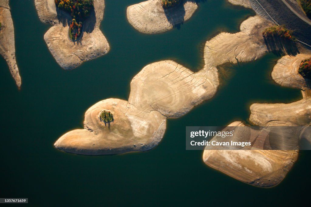 Aerial view of Summersville Lake, WV at winter pool level