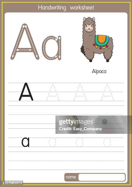 vektorabbildung von alpaka mit alphabetbuchstaben a groß- oder großbuchstabe für kinder lernübung abc - alpaka stock-grafiken, -clipart, -cartoons und -symbole