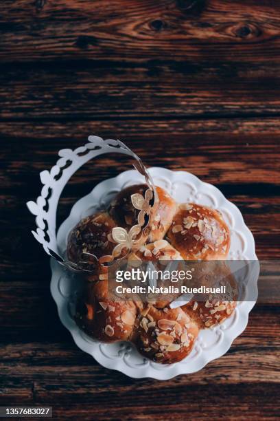 traditional swiss bread with a crown - called in german dreikönigskuchen or three kings cake - baked in switzerland on january 6th. - king cake stock pictures, royalty-free photos & images