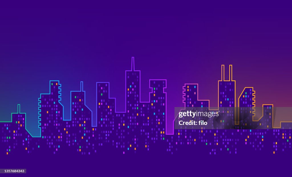 Glowing Urban Cityscape Skyline