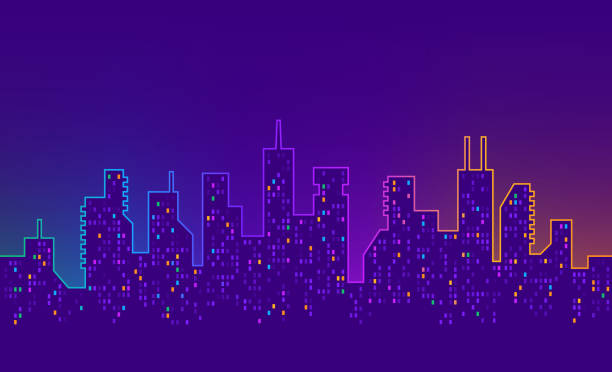 glowing urban cityscape skyline - new york abstract stock illustrations