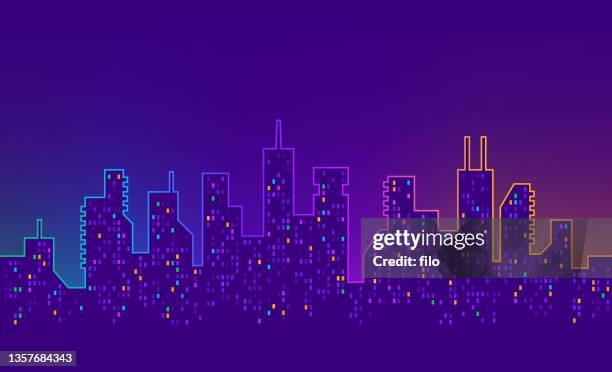 glowing urban cityscape skyline - chicago 幅插畫檔、美工圖案、卡通及圖標