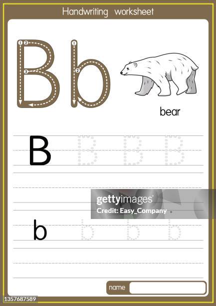 ilustrações de stock, clip art, desenhos animados e ícones de vector illustration of  bear with alphabet letter b upper case or capital letter for children learning practice abc - frozen meat