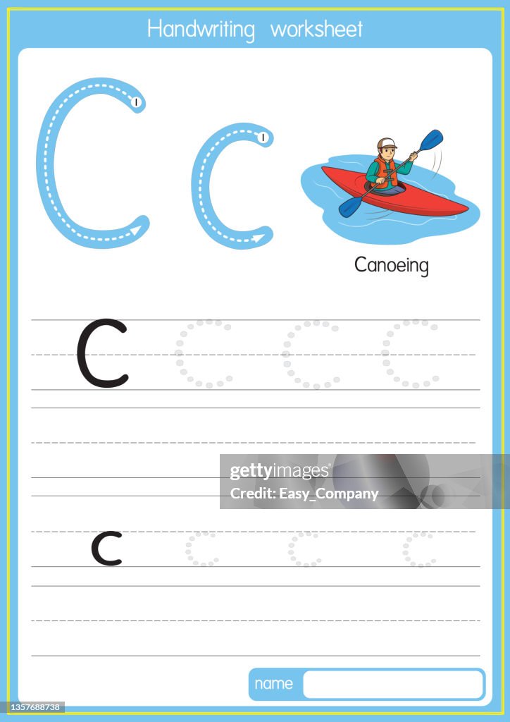 Vector illustration of Canoeing with alphabet letter C Upper case or capital letter for children learning practice ABC