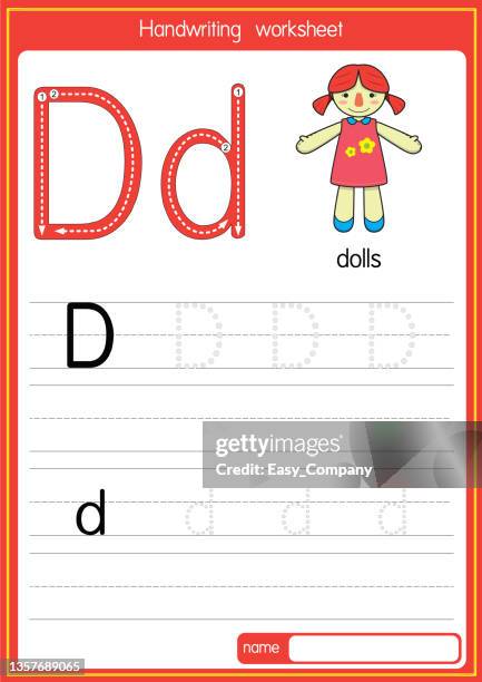 ilustrações de stock, clip art, desenhos animados e ícones de vector illustration of doll with alphabet letter d upper case or capital letter for children learning practice abc - doll house