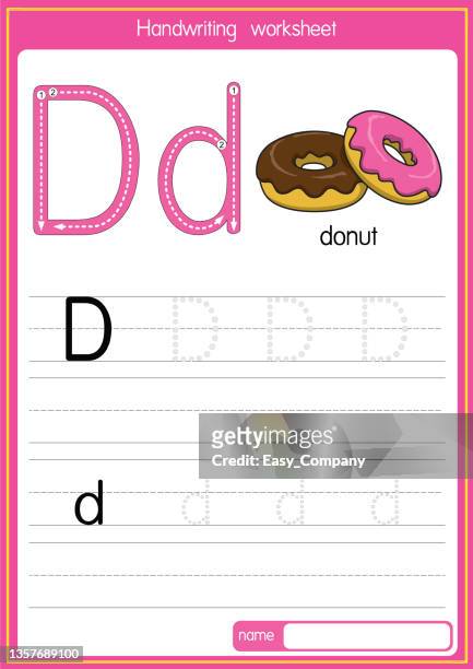 vektorillustration von donut mit alphabetbuchstabe d groß- oder großbuchstabe für kinder lernpraxis abc - hand drawn food illustration stock-grafiken, -clipart, -cartoons und -symbole