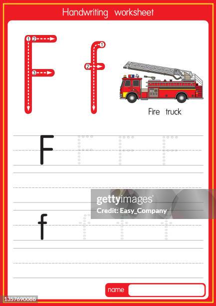 bildbanksillustrationer, clip art samt tecknat material och ikoner med vector illustration of fire truck with alphabet letter f upper case or capital letter for children learning practice abc - truck stock illustrations