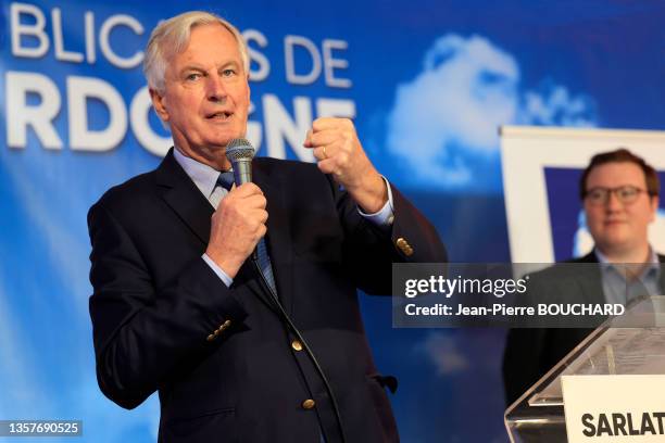 Homme politique Michel Barnier lors du congrès des Républicains le 27 novembre 2021 à Sarlat.